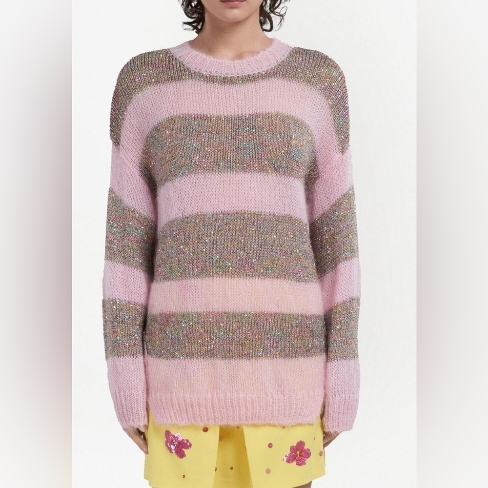 Marni women mohair wool blend pink striped sweater NWT